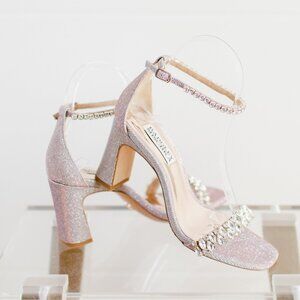 Badgley Mischka Harriet Rose Gold Block Heel Sandals 5.5 New in Box